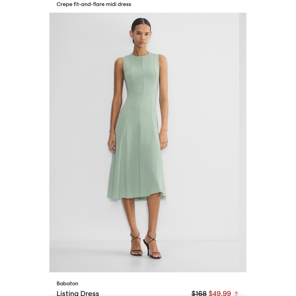 Babaton Aritzia Crepe Fit-and-Flare Midi Dress Sage Green Size 2 125225